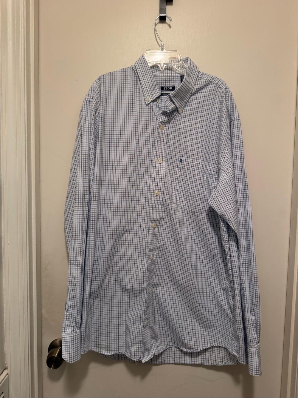 Izod Men’s Light Blue and White Check Button-Down Shirt Size Large Tall